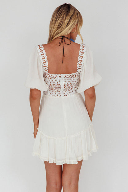 Golden Hour Lace-Up Front Crochet Dress White