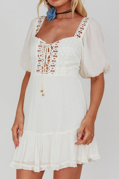 Golden Hour Lace-Up Front Crochet Dress White