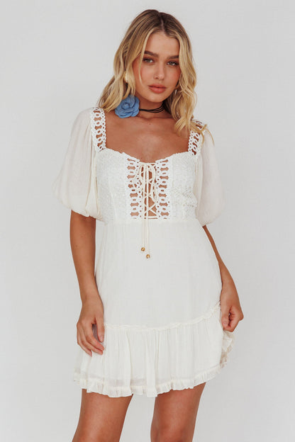 Golden Hour Lace-Up Front Crochet Dress White