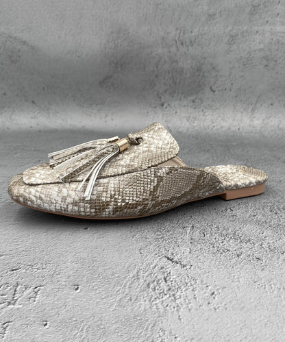 French Apricot Tassel Faux Leather Slide Sandals