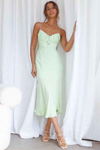 Malibu Gathered Bust Cami Strap Midi Dress Apple