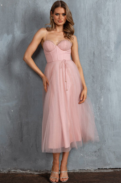 Smitten Sweetheart Neckline Chiffon Midi Dress Blush
