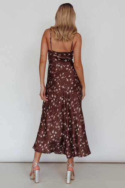 Missoula Cami Strap Padded Bust Midi Dress Printed Brown
