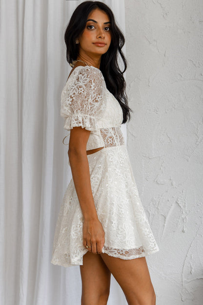 Soho Puff Sleeve Tied Back Lace Mini Dress Cream