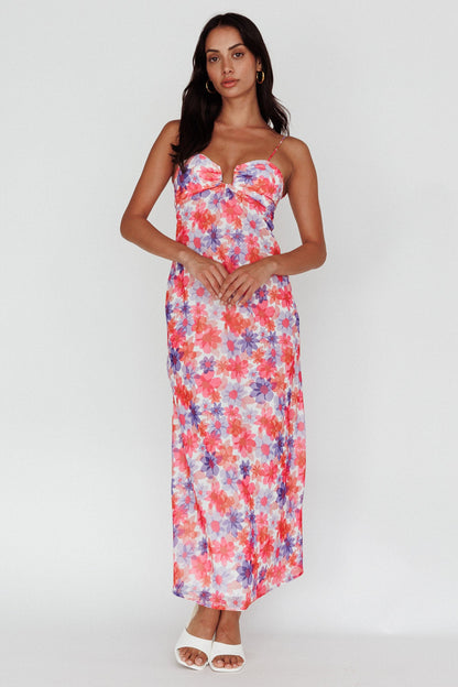 Arika Twist Back Midi Dress Floral Red