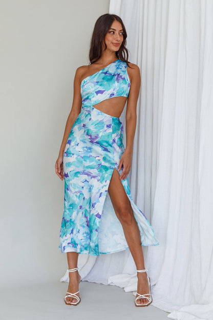 Cameron Cut-Out Midi Dress Floral Green/Blue