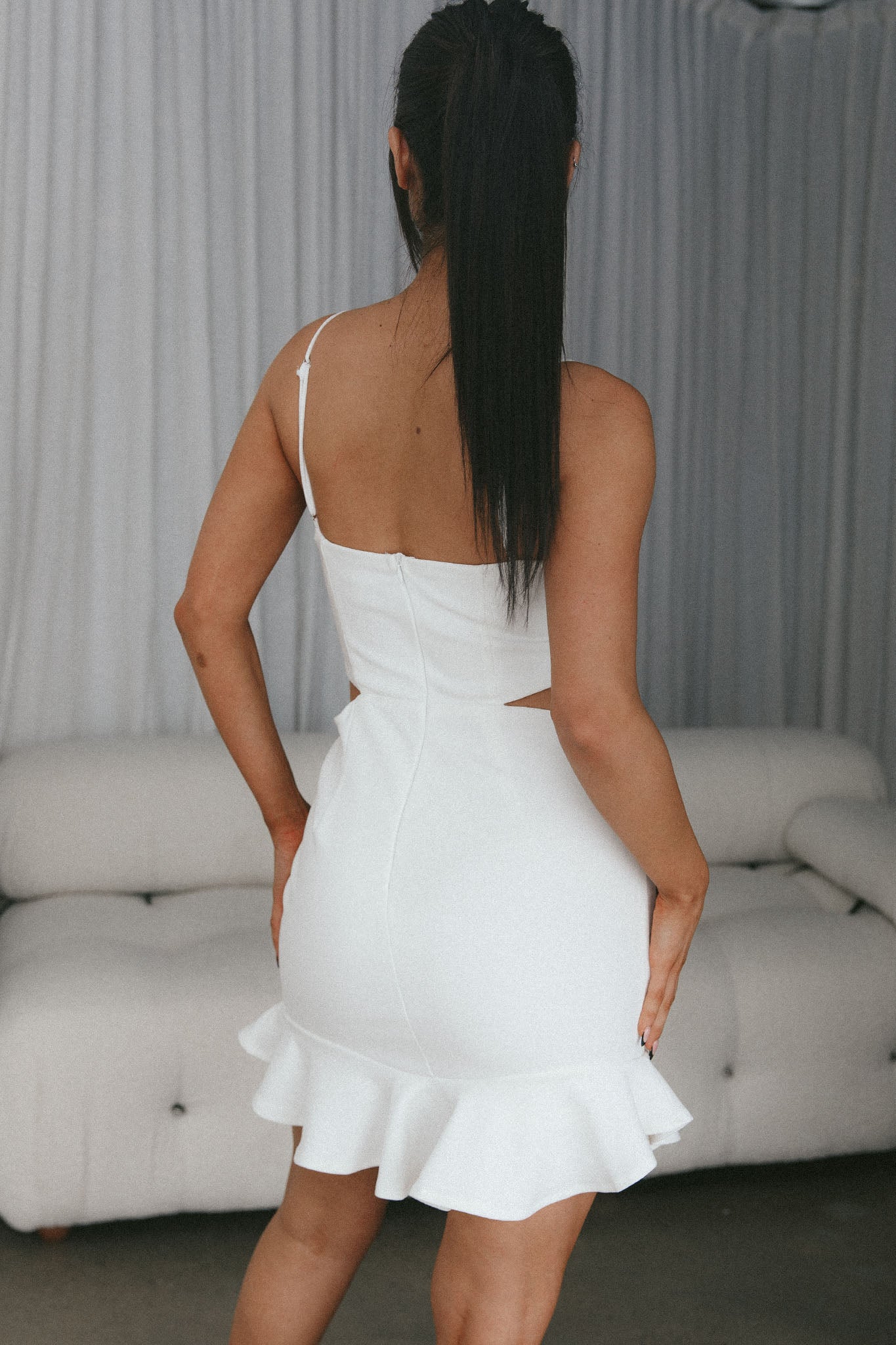 Stop The Press Cut-Out Waist Mini Dress White