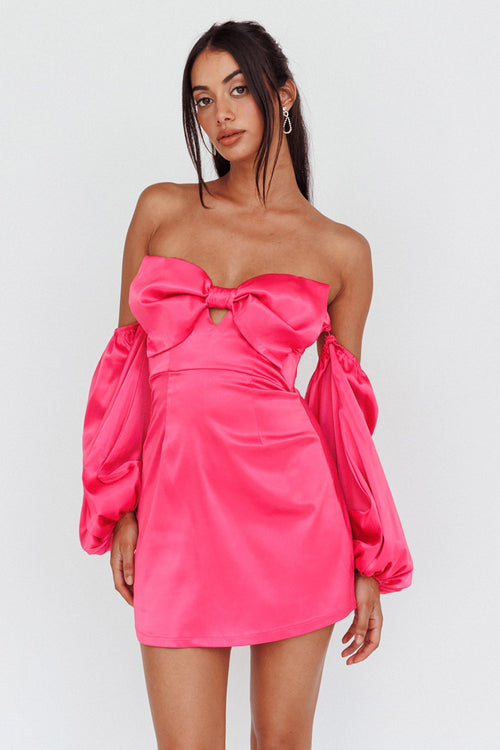Lilly Off-Shoulder Bow Mini Dress Pink