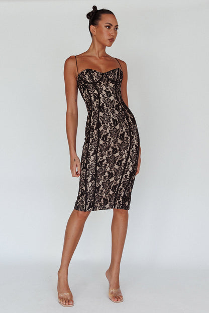 Aura Lace Midi Dress Black