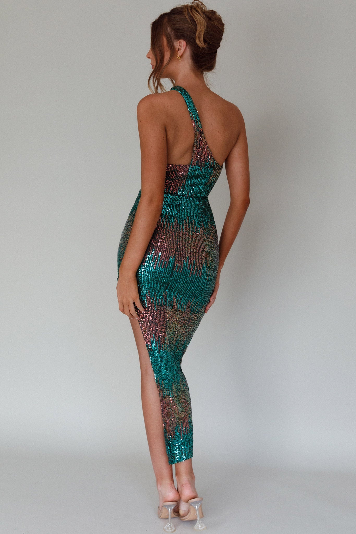 Shooting Stars One-Shoulder Sequin Dress Green
