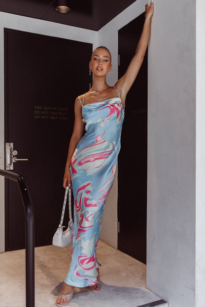 Moment With You Ruched Bust Midi Dress Swirl Blue/White