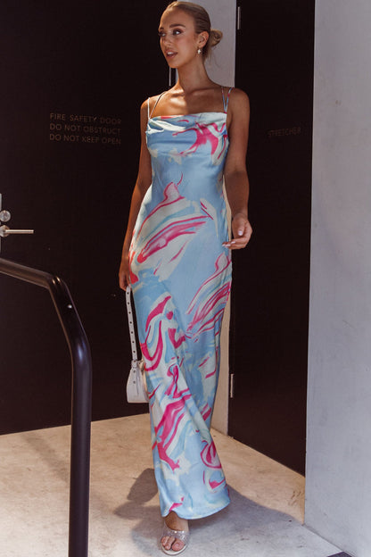 Moment With You Ruched Bust Midi Dress Swirl Blue/White