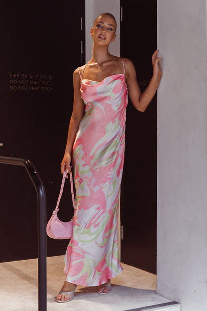 Moment With You Ruched Bust Midi Dress Swirl Pink/Lemon