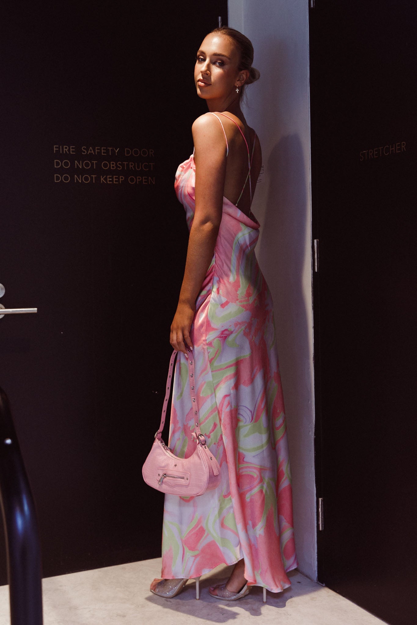 Moment With You Ruched Bust Midi Dress Swirl Pink/Lemon
