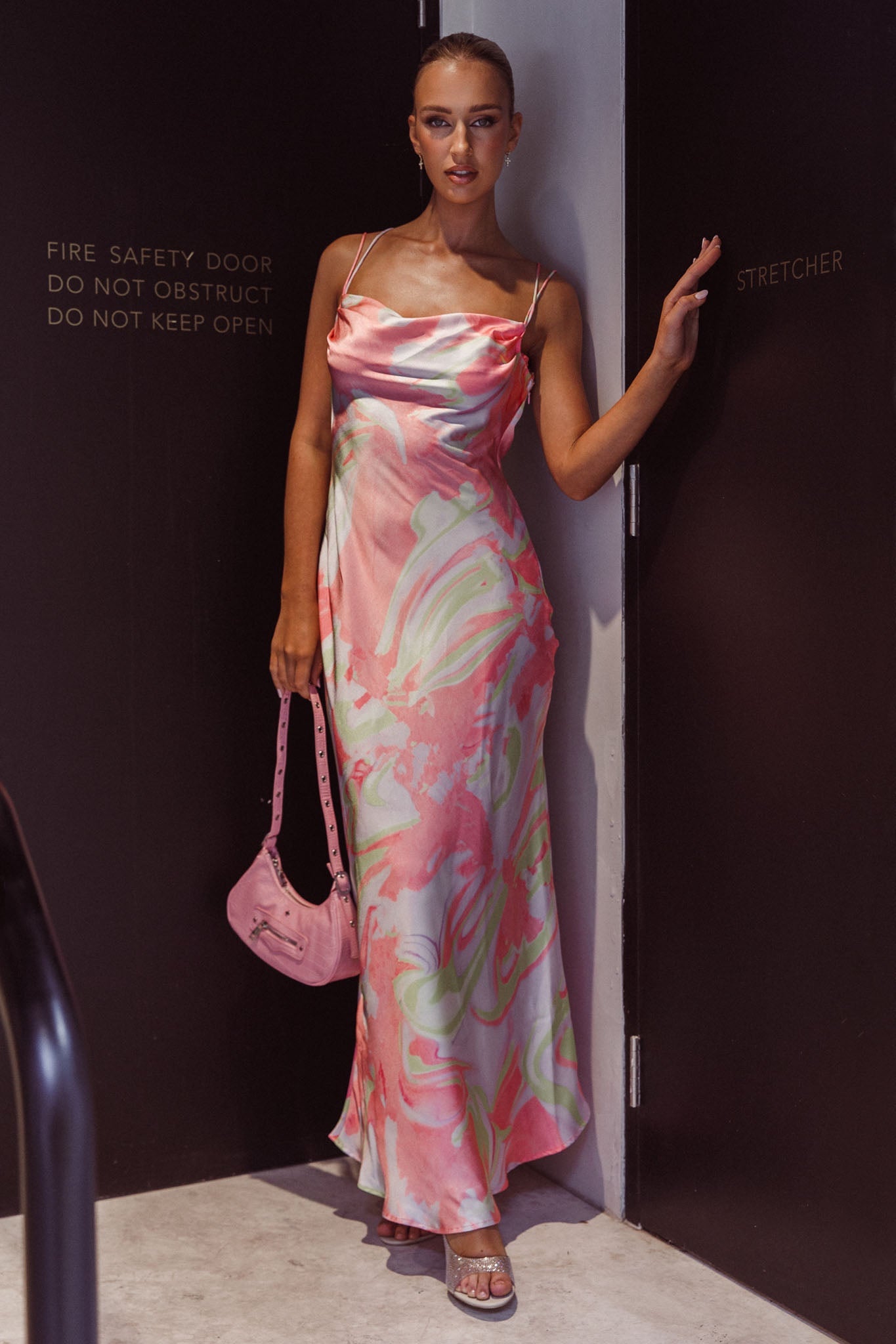 Moment With You Ruched Bust Midi Dress Swirl Pink/Lemon