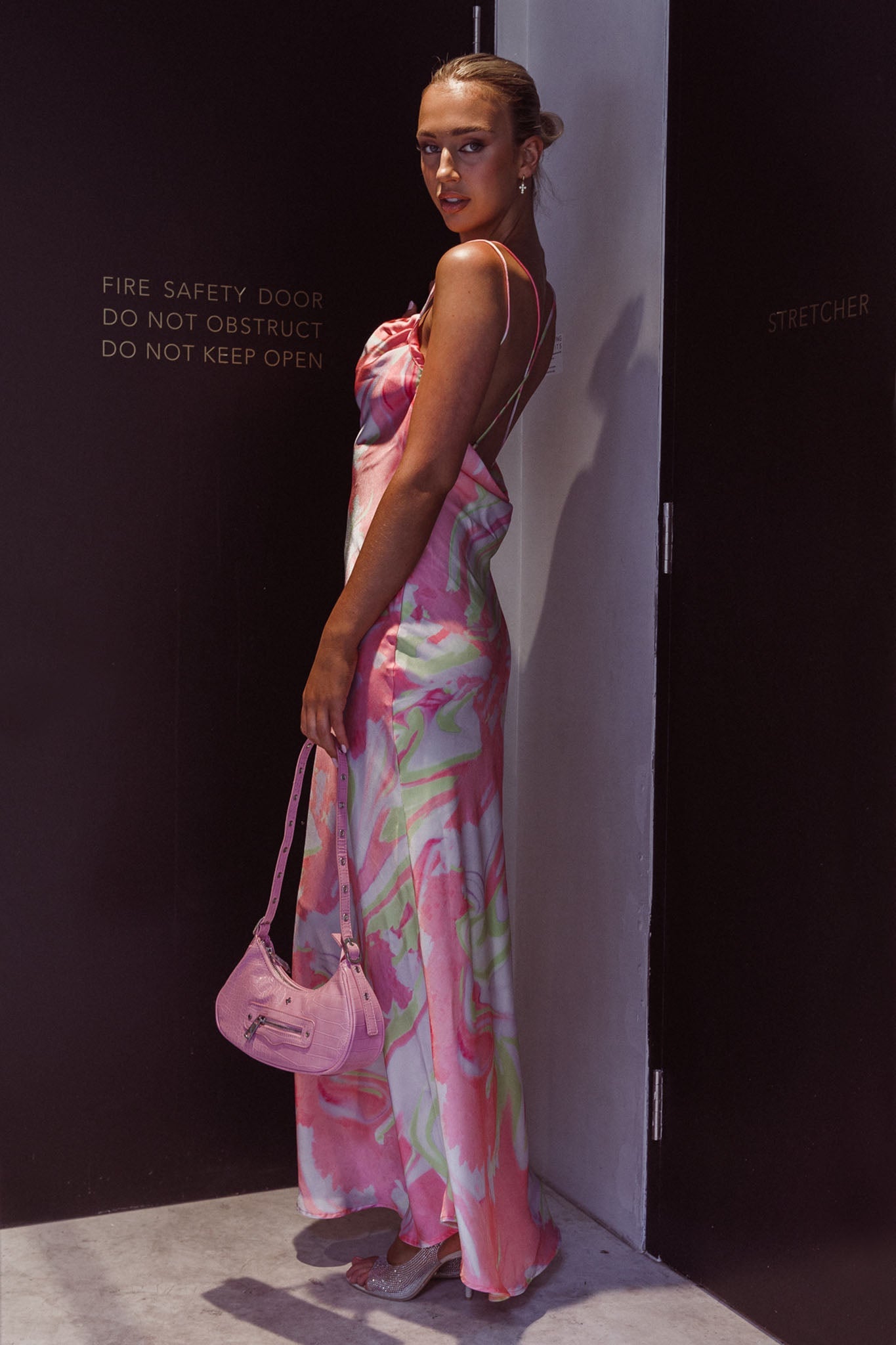 Moment With You Ruched Bust Midi Dress Swirl Pink/Lemon