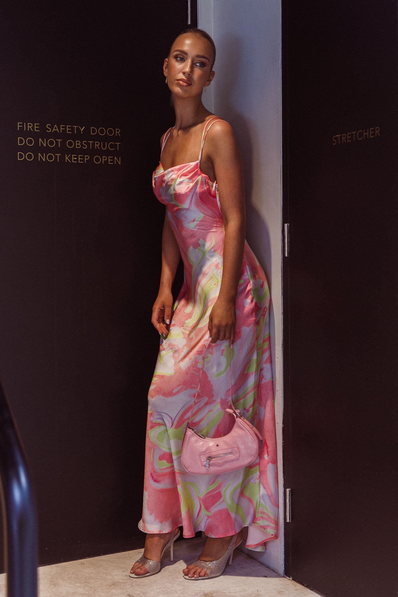 Moment With You Ruched Bust Midi Dress Swirl Pink/Lemon