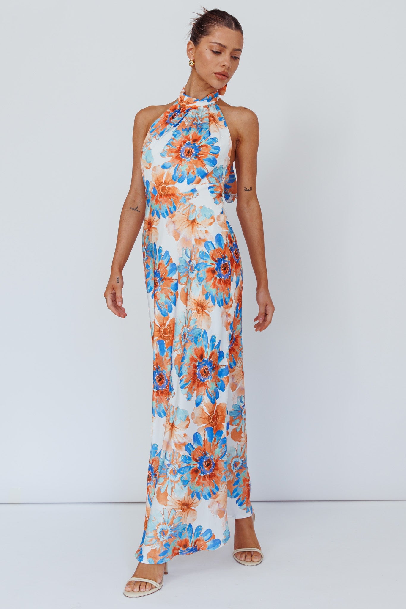 Shana Halterneck Maxi Dress Flowers Blue
