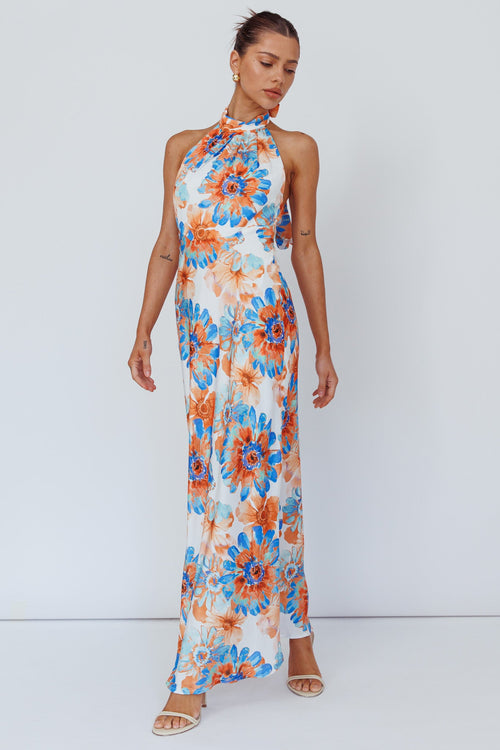 Shana Halterneck Maxi Dress Flowers Blue