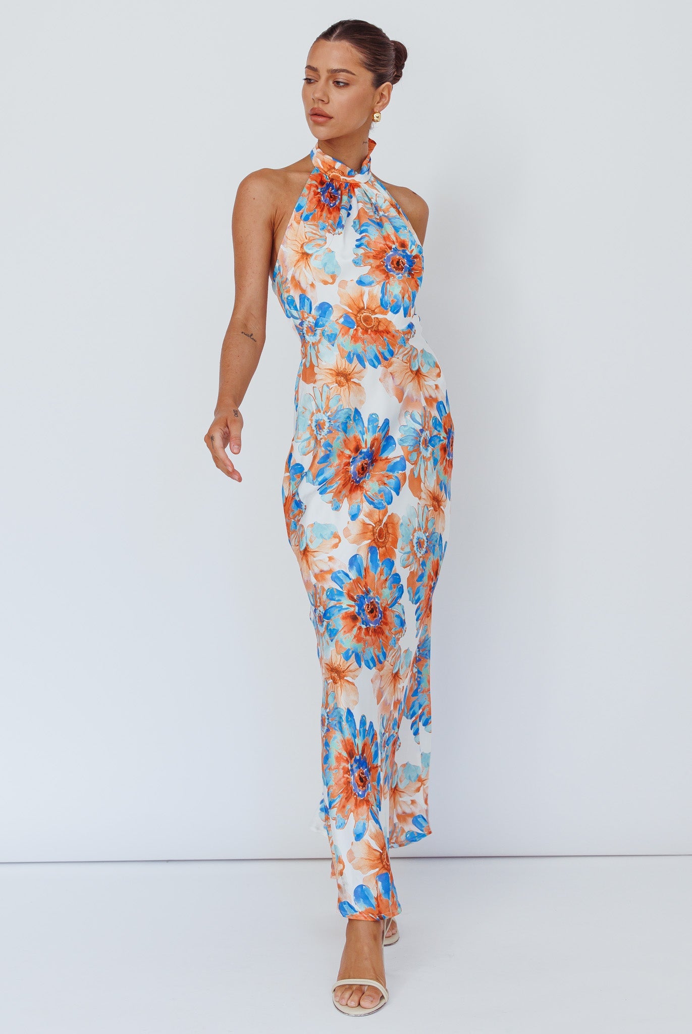 Shana Halterneck Maxi Dress Flowers Blue