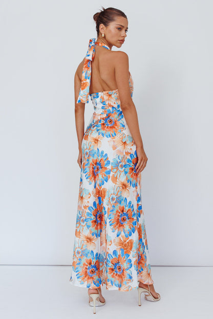 Shana Halterneck Maxi Dress Flowers Blue