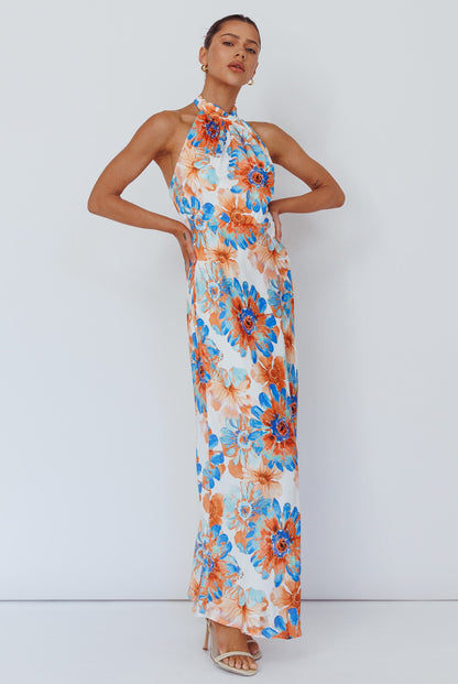 Shana Halterneck Maxi Dress Flowers Blue