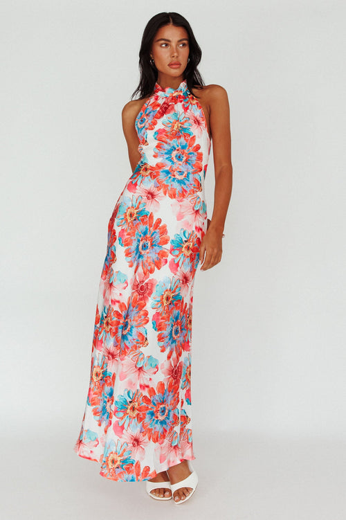 Shana Halterneck Maxi Dress Flowers Pink