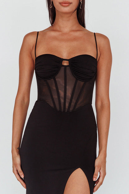 Ginny Sheer Bodice Maxi Dress Black