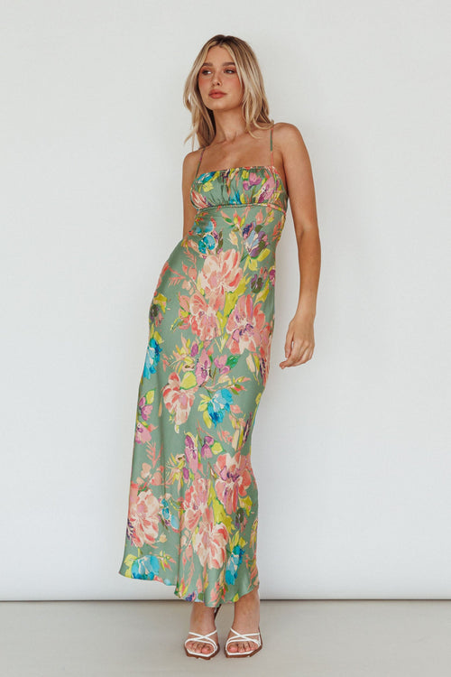 From Above V-Back Midi Dress Floral Green