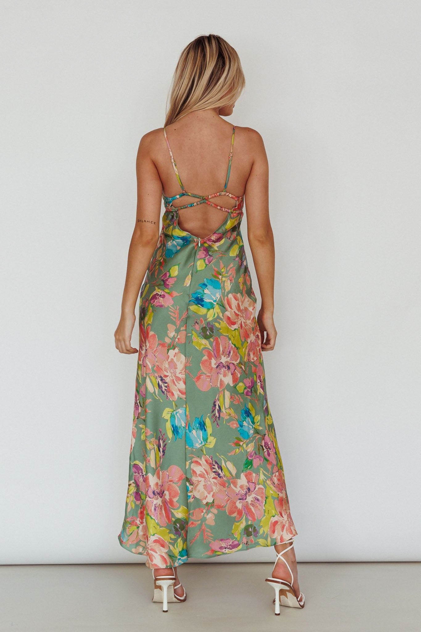 From Above V-Back Midi Dress Floral Green