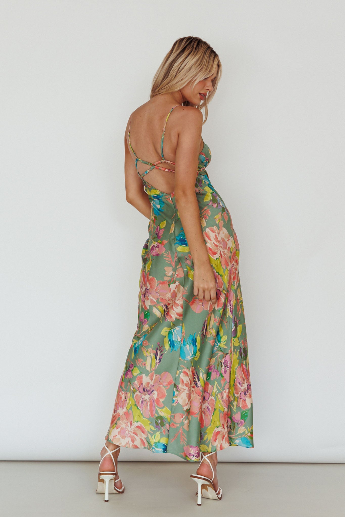 From Above V-Back Midi Dress Floral Green