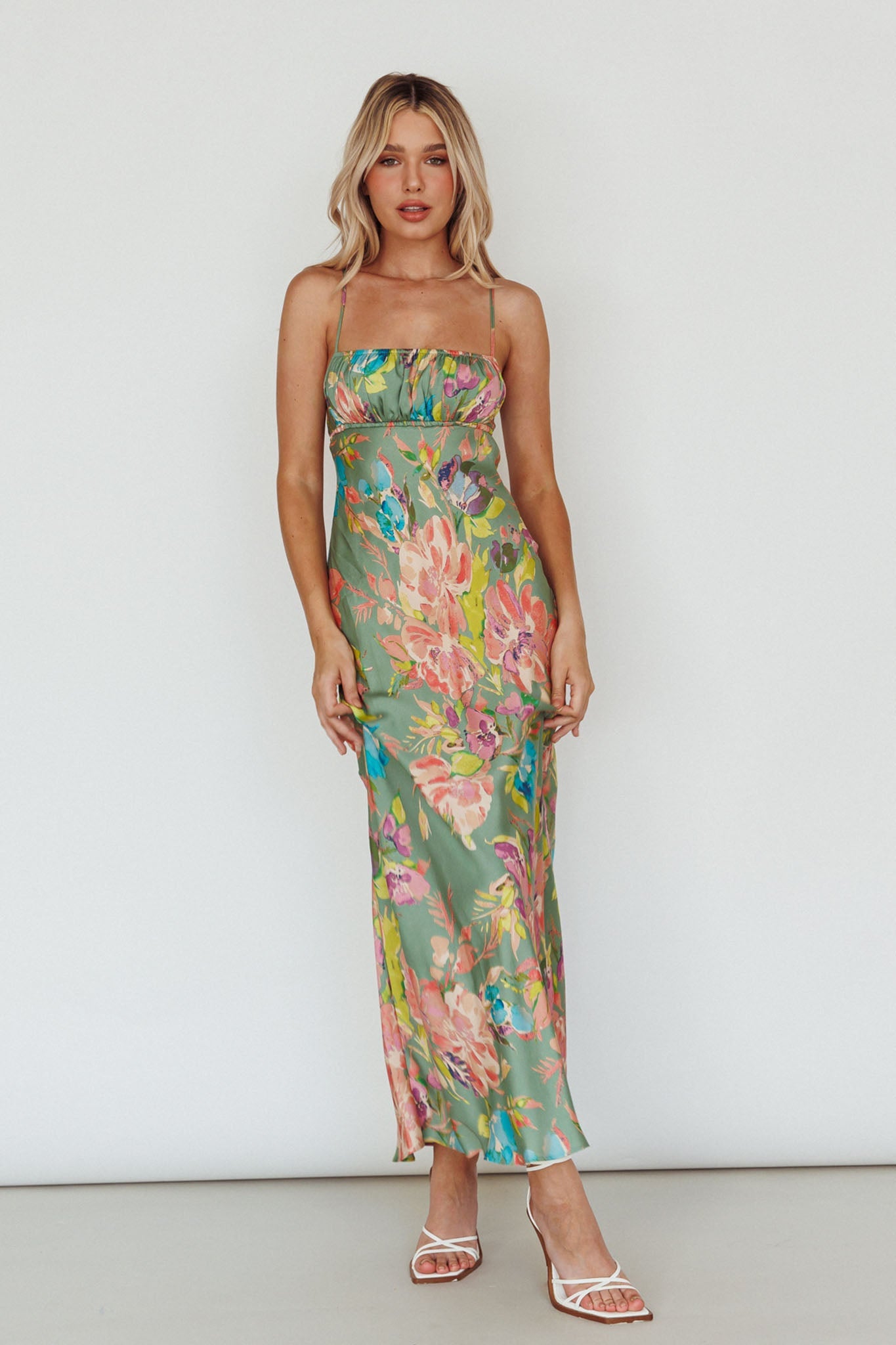 From Above V-Back Midi Dress Floral Green
