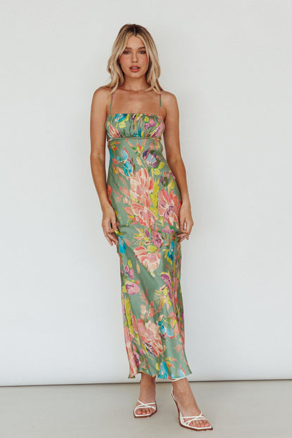 From Above V-Back Midi Dress Floral Green