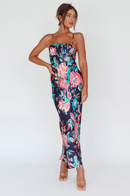 From Above V-Back Midi Dress Floral Navy