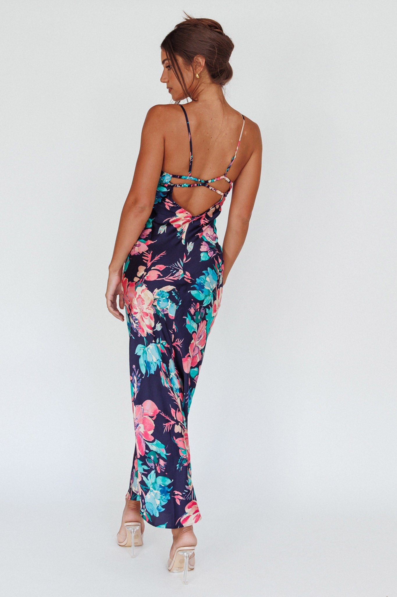 From Above V-Back Midi Dress Floral Navy