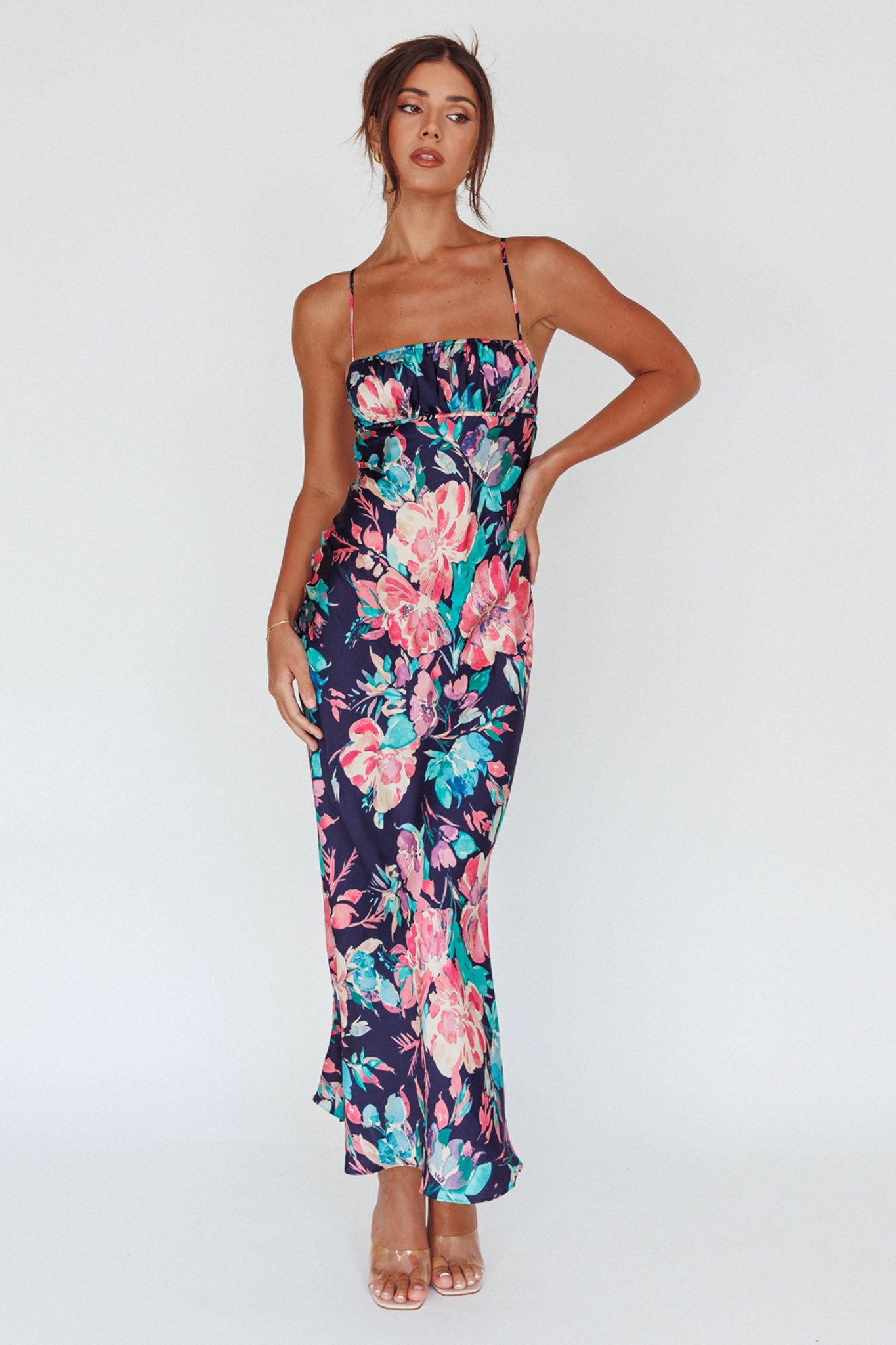 From Above V-Back Midi Dress Floral Navy