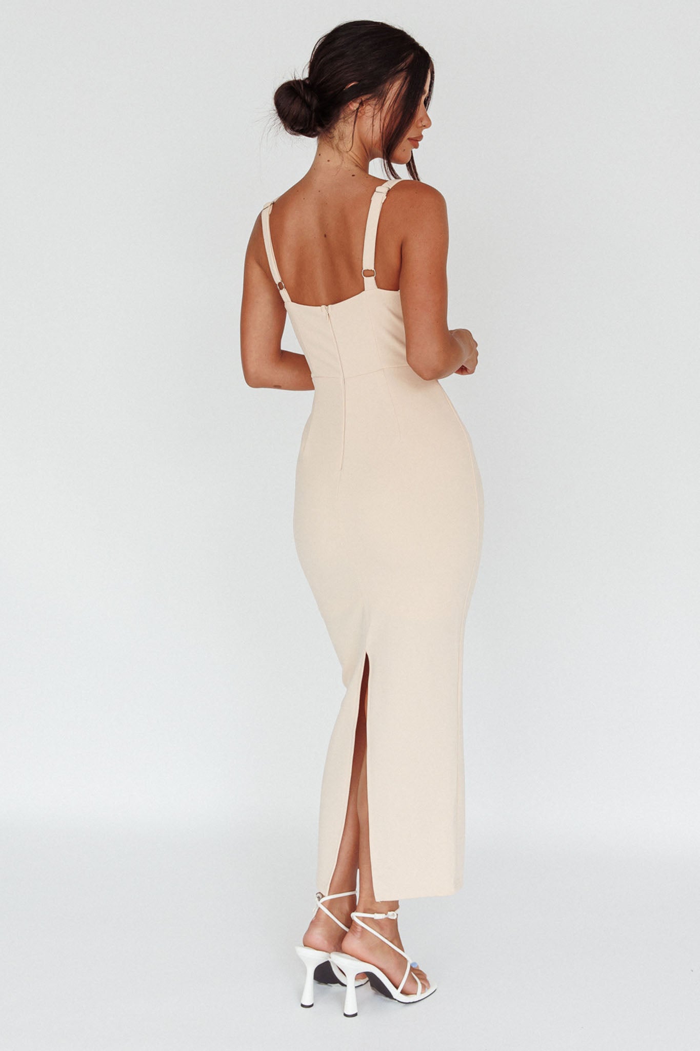 Winter Garden U-Neckline Maxi Dress Beige