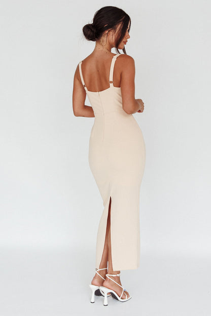 Winter Garden U-Neckline Maxi Dress Beige