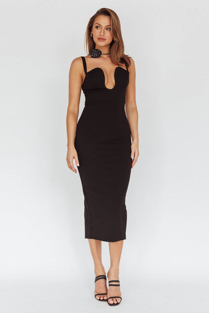 Winter Garden U-Neckline Maxi Dress Black