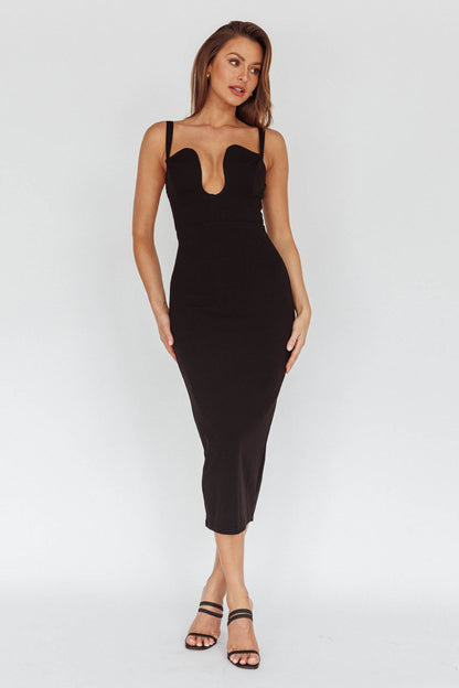 Winter Garden U-Neckline Maxi Dress Black