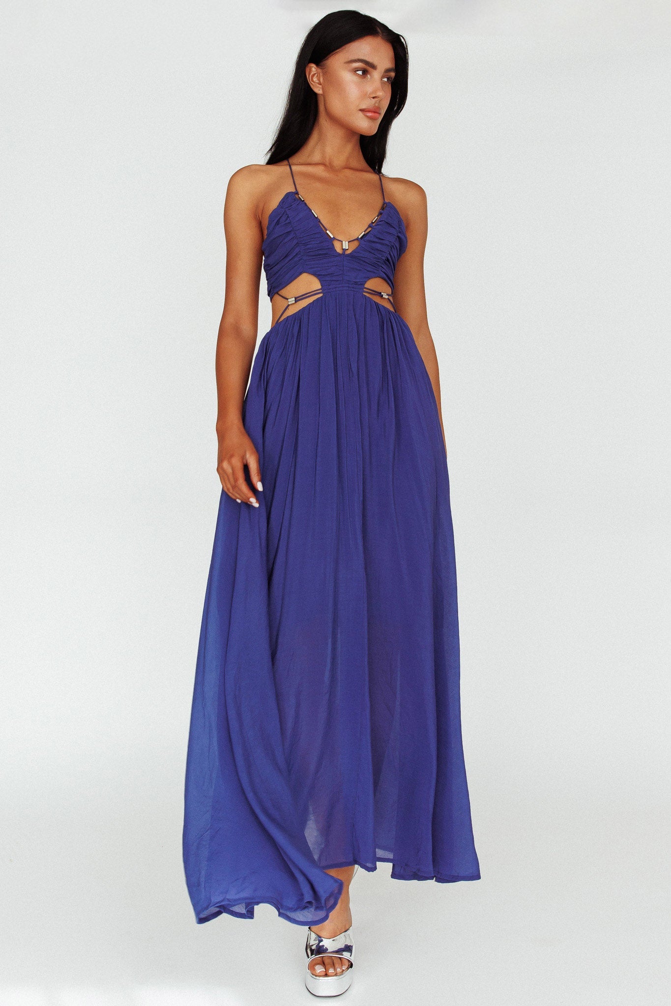 Tenyl Open Back Strappy Midi Dress Navy