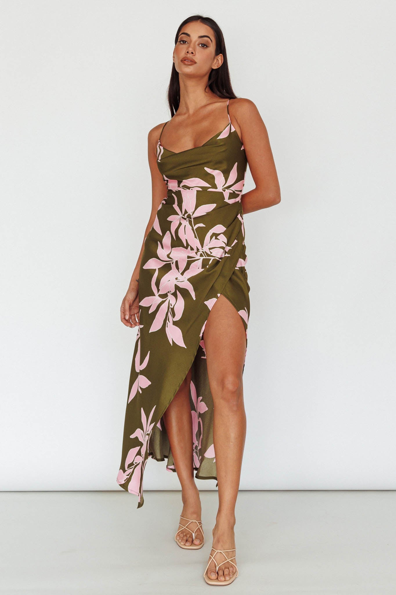 Morea Cowl Neck Maxi Dress Floral Green