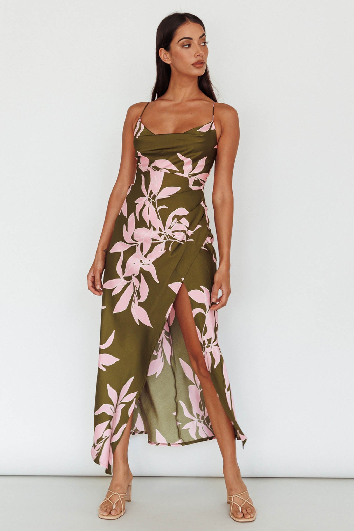 Morea Cowl Neck Maxi Dress Floral Green