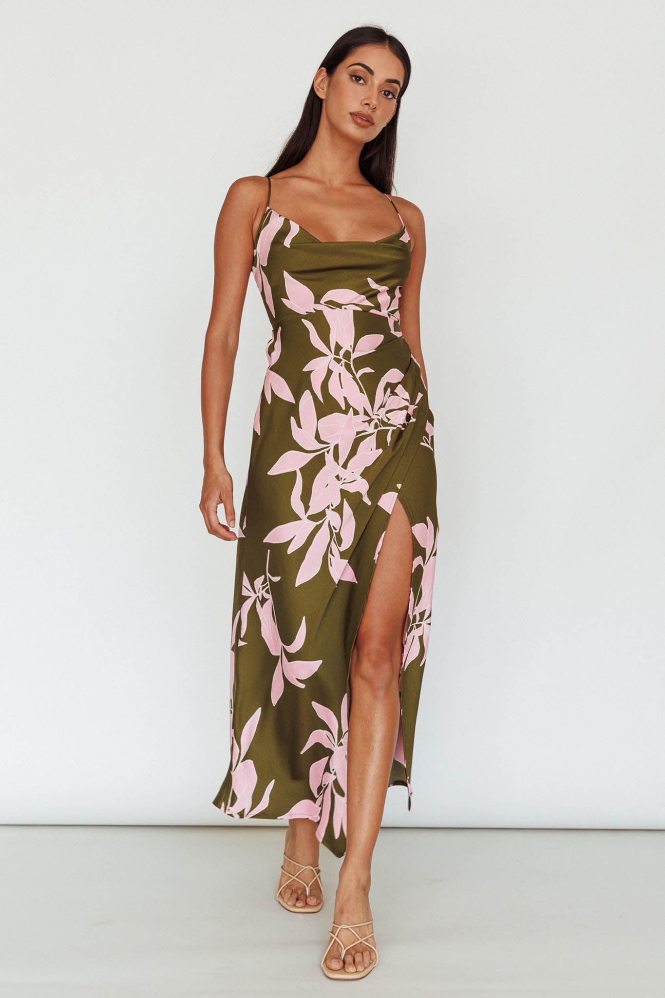 Morea Cowl Neck Maxi Dress Floral Green