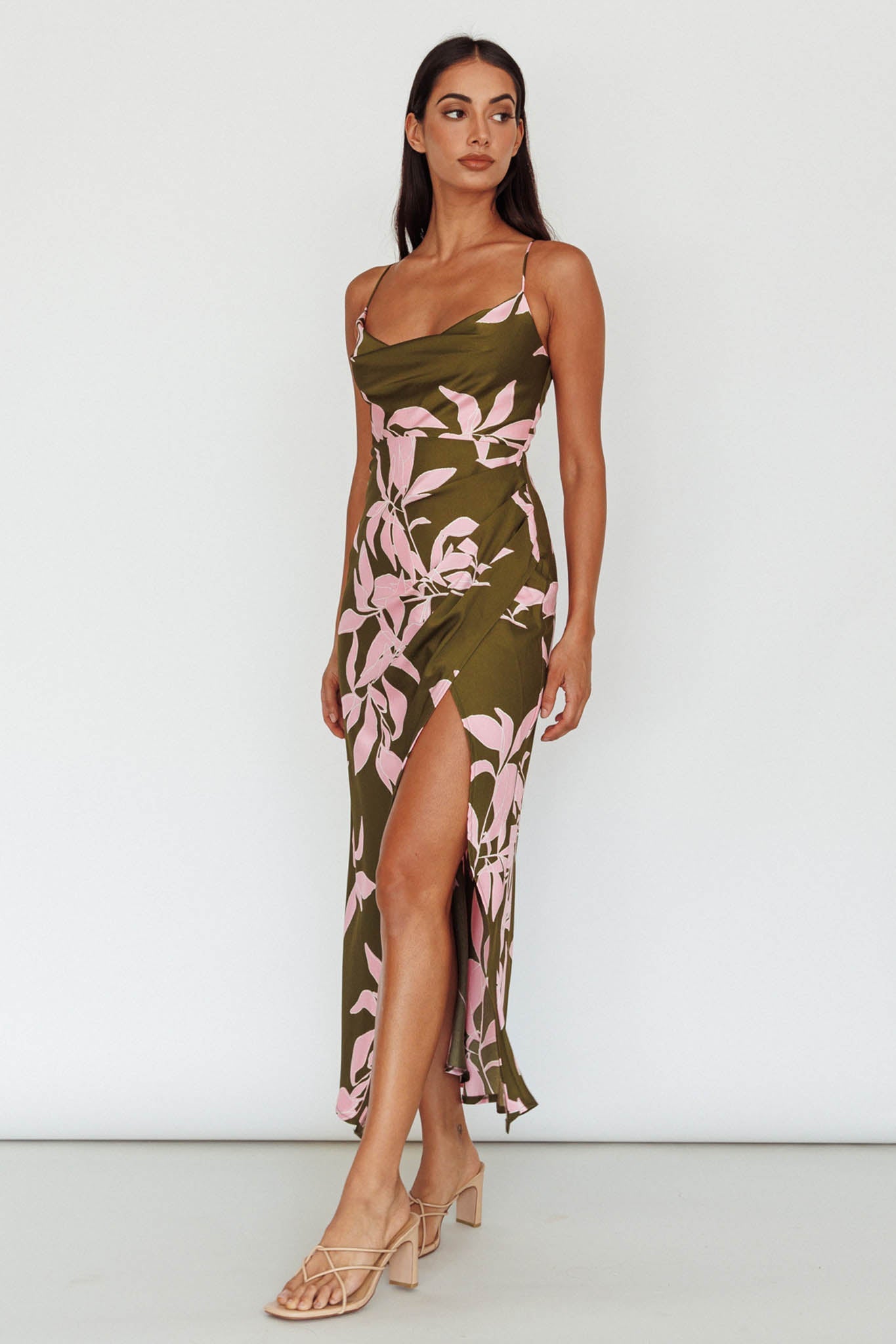 Morea Cowl Neck Maxi Dress Floral Green