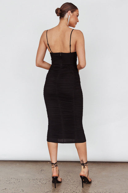 Malibu Sun Ruched Midi Dress Barbie Black