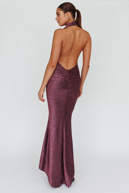 Soleil Moon Halterneck Maxi Dress Sparkle Rose