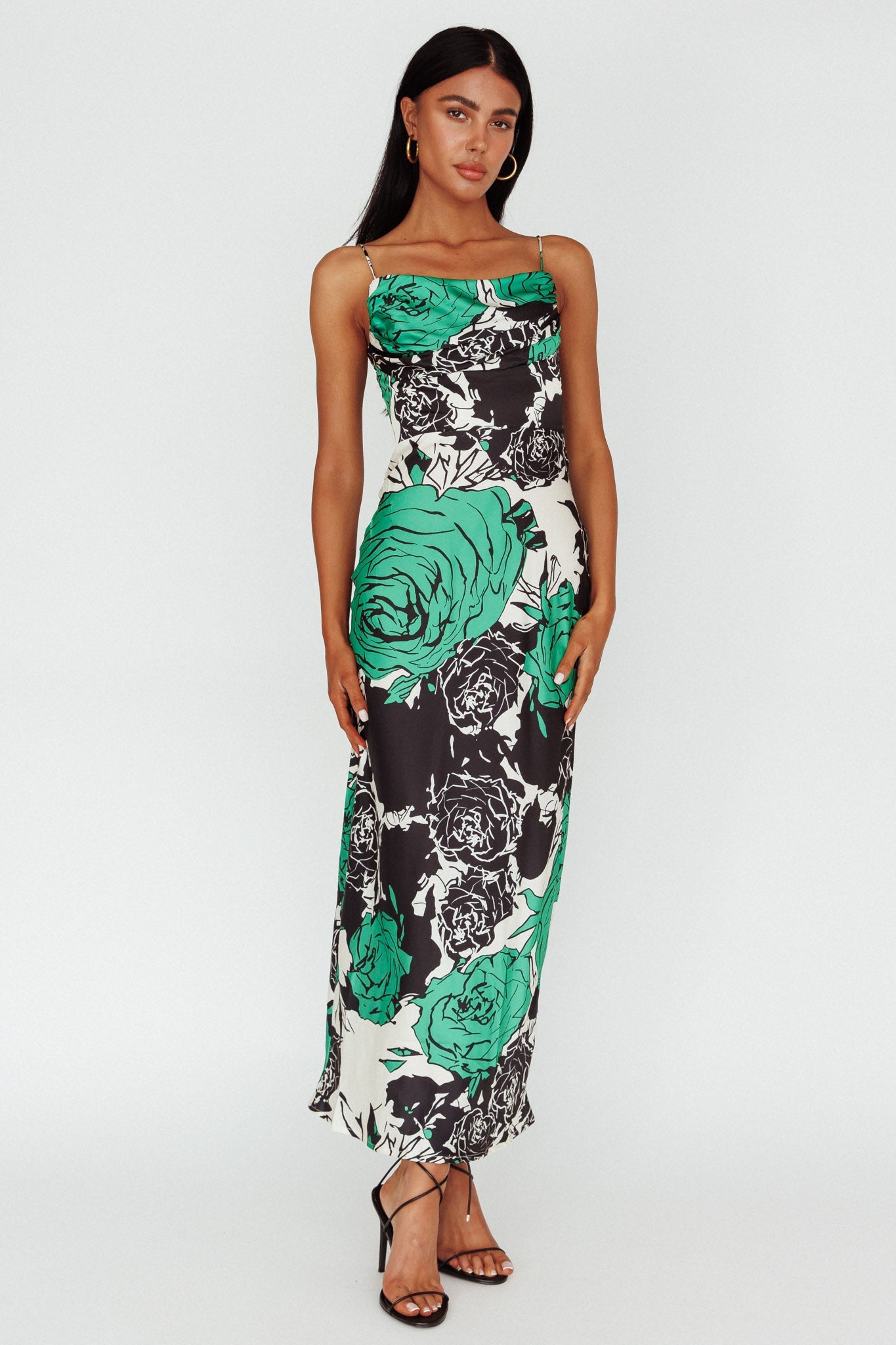 Highland Pleated Bust Midi Dress Floral Green