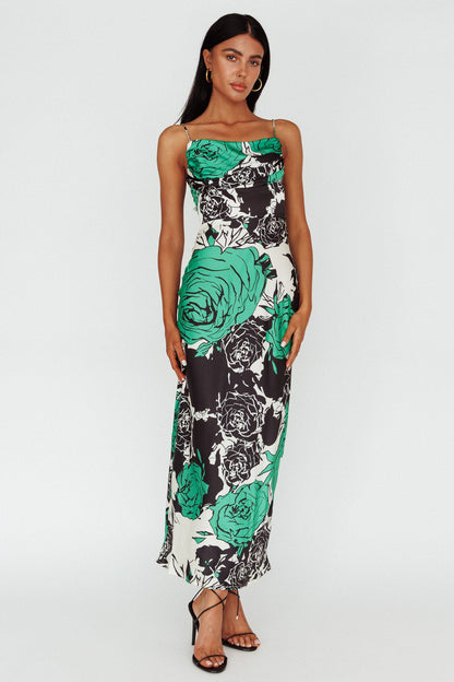 Highland Pleated Bust Midi Dress Floral Green