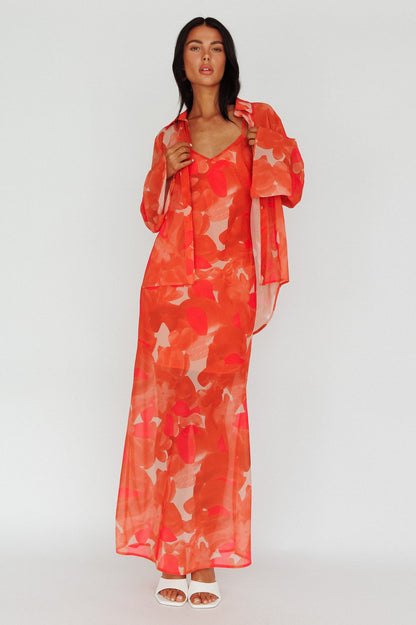 Stasi Cami Strap Midi Dress Floral Orange